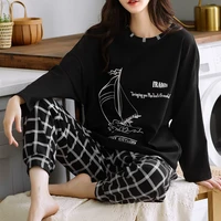 womens home clothes home suit lounge wear long sleeved trousers plaid pants ladies pajamas simple style pijamas