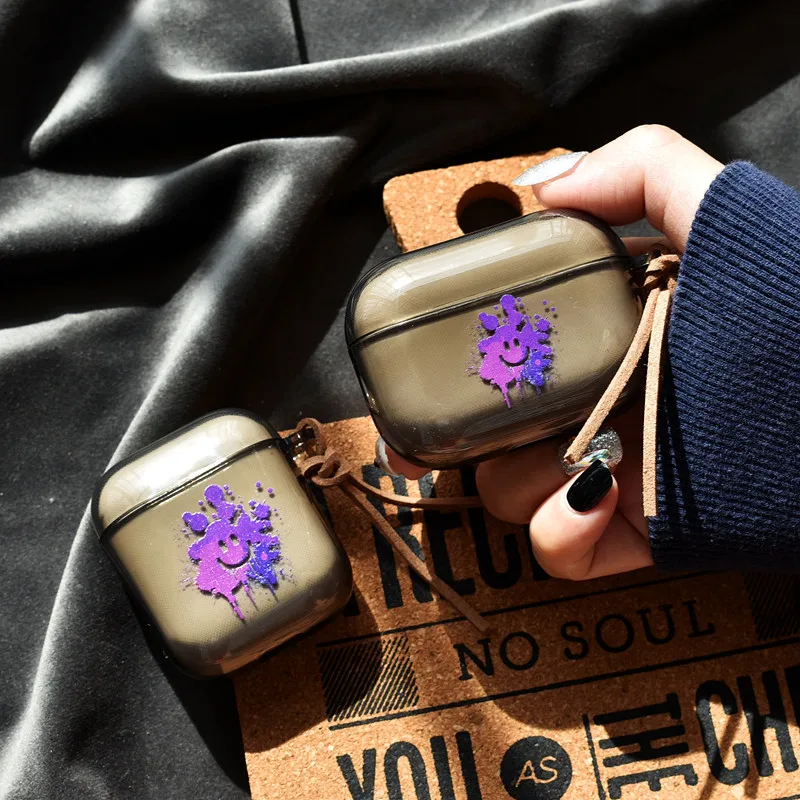 

Smiley Fundas For AirPods 1 2 Pro Case Korean Ins Headphone Case For Airpods Pro Silicone earphone case with hanging chain