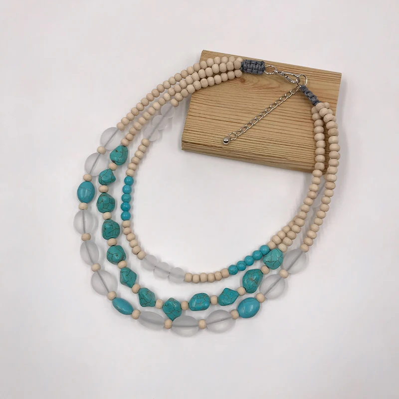 

Kara&Kale Boho Fashion Jewelry Collar Necklace Wood Resin and Natural Stone Beads Earthy Collares Necklace Women Accessories