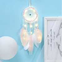 nordic led light wind chimes feather dreamcatcher ornaments lace ribbons room decor indoor bedroom wall mounted room decoration