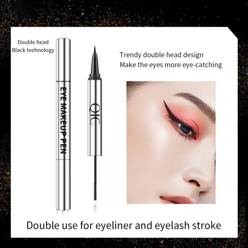 

QIC 2 In 1 Silver Tube Eyeliner And Mascara Double-headed Ultra-fine Curling Thick Mascara Waterproof Natural Eye Makeup TSLM2