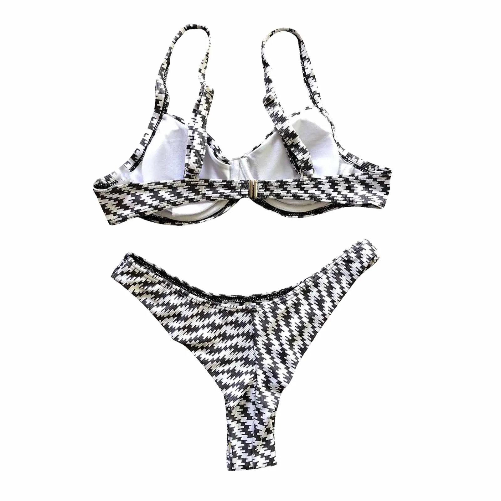 Женский модный сексуальный купальник в клетку бикини с лямкой на шее и разрезом
