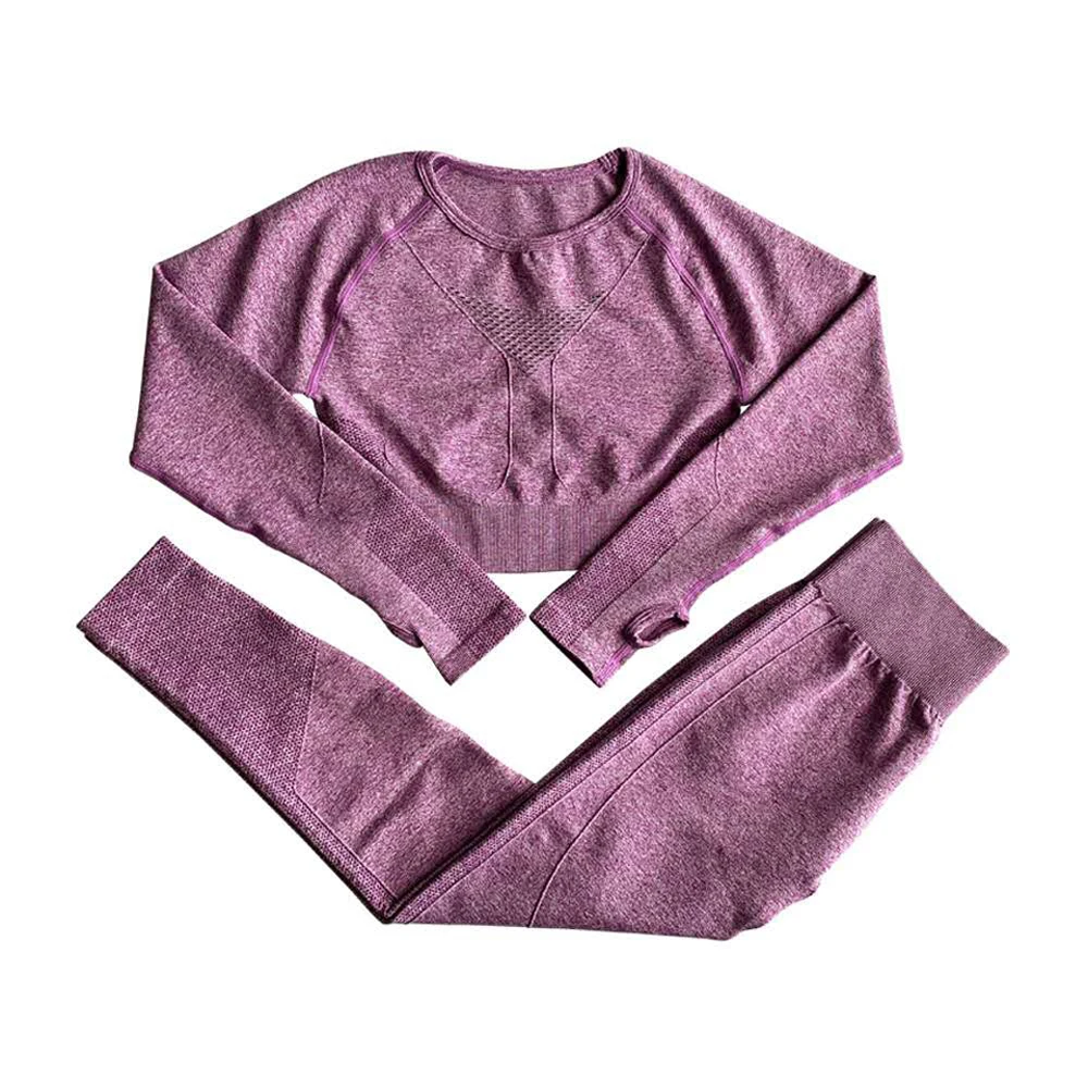 

Long Sleeve Yoga Set Women Seamless Fitness Wear Sports Crop Tops +Gym Leggings 2PCS Yoga Suits Sportswear Workout Clothes