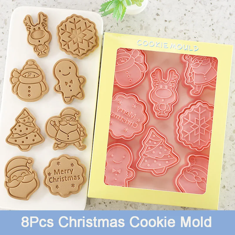 

8 шт. рождественские формочки для печенья, форма для печенья, 3D штамп для печенья, резак для бисквита, кухонные формы для выпечки, форма для пе...
