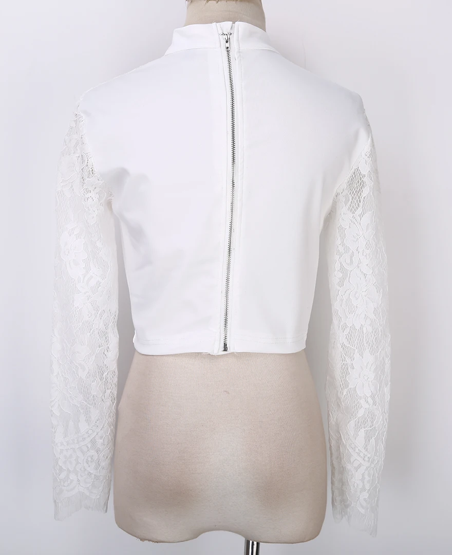 

Women Sexy Lace Patchwork Tops Long Sleeve Push Up See-through Crop Tops Ladies Summer Spring Low-cut Slim Blouses