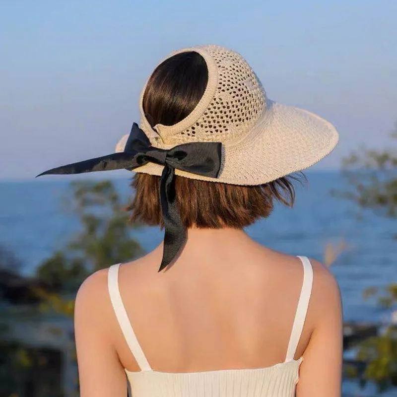 

Women Summer Hat Visor Cap Classic Bowknot Foldable Fashion Straw Hat Casual Outdoor Beach Cap For Women Uv Protected Hat