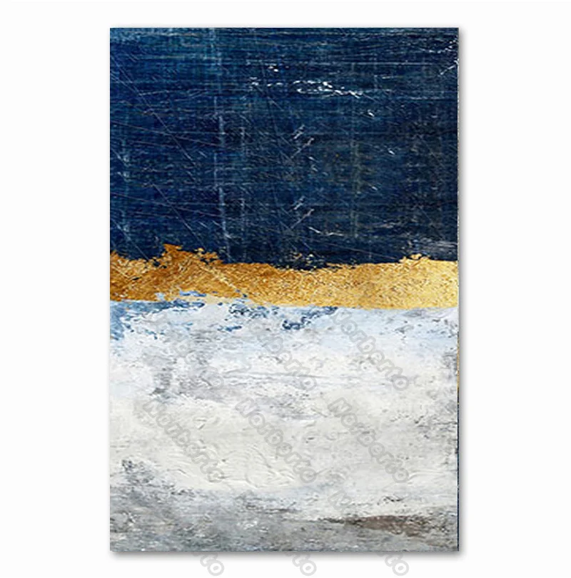 

Hand-Painted Abstract Pictures Canvas Painting and Posters Minimalist Prints with Blue White Golden Colors for Home Rooms Decora