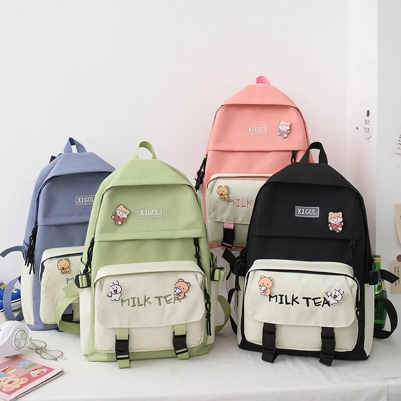 Комплект из 4 шт., женский холщовый рюкзак для ноутбука в стиле Харадзюку, школьные сумки для девочек-подростков, рюкзак для студентов коллед...