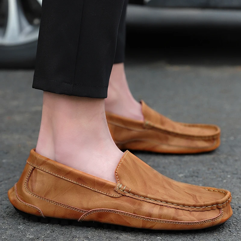 Genuine Leather Boat Shoes Men Fashion Soft Male Loafers Set Foot Driving Moccasins Footwear HC-574 | Обувь