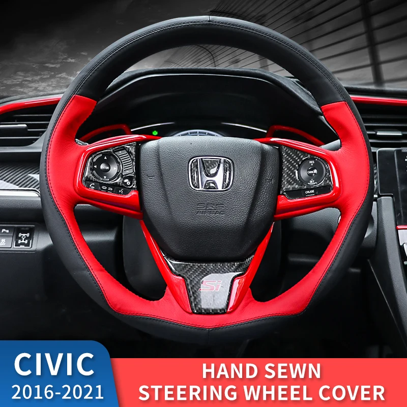 

Suitable for the 10th generation Civic hand-stitched Typer steering wheel cover 16-21 two-car Civic black and red interior remod