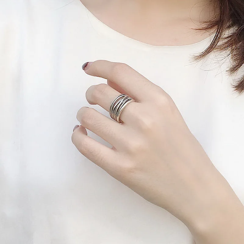 

1PC Silver Color Vintage Layered Finger Rings For Women Bohemian Adjustable Large Chains Irregular Opening Rings Novelty Jewelry