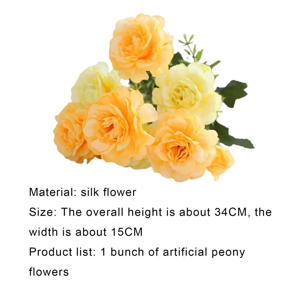 

1Pc Artificial Flower Vivid Decorative Portable 6 Heads Peony Fake Plant for Wedding Bonsai Stage Party Office Desktop Decor