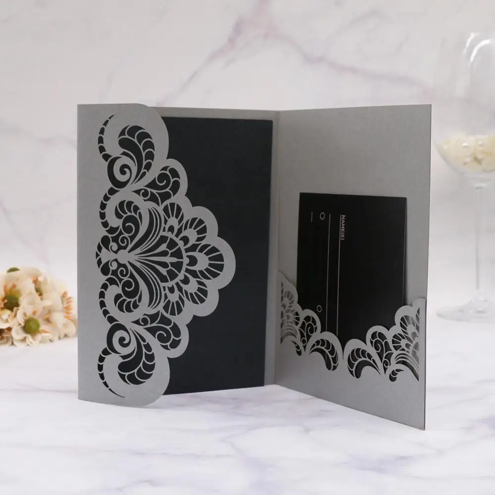 30 шт./лот приглашение на свадьбу с вырезами и кружевом образец лепестков