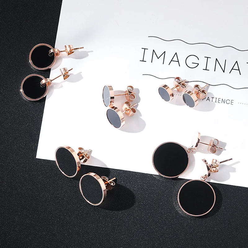 Женские треугольные серьги гвоздики простые из титановой стали с круглой