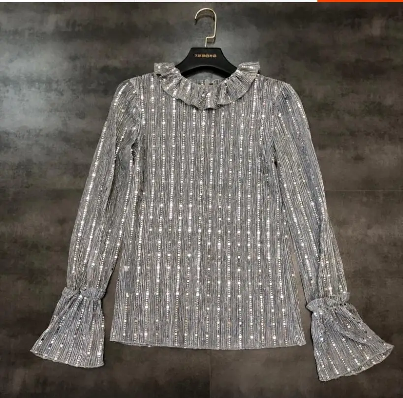 Осень 2019 модная новинка стильная ярко-розовая рубашка в Вертикальную Полоску с