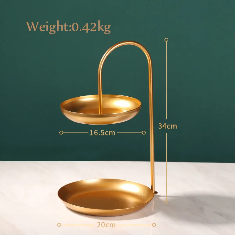 Nordic Desktop Double Layer Gold Cosmetics Storage Tray Fruit Plate Jewelry Holder Display Stand Finishing Racks Organizer | Дом и сад