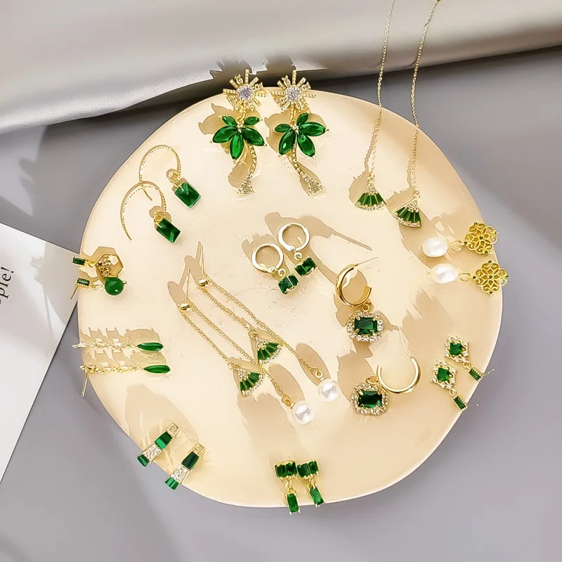 Винтажная Капля воды свежий зеленый хрустальный камень длинные серьги