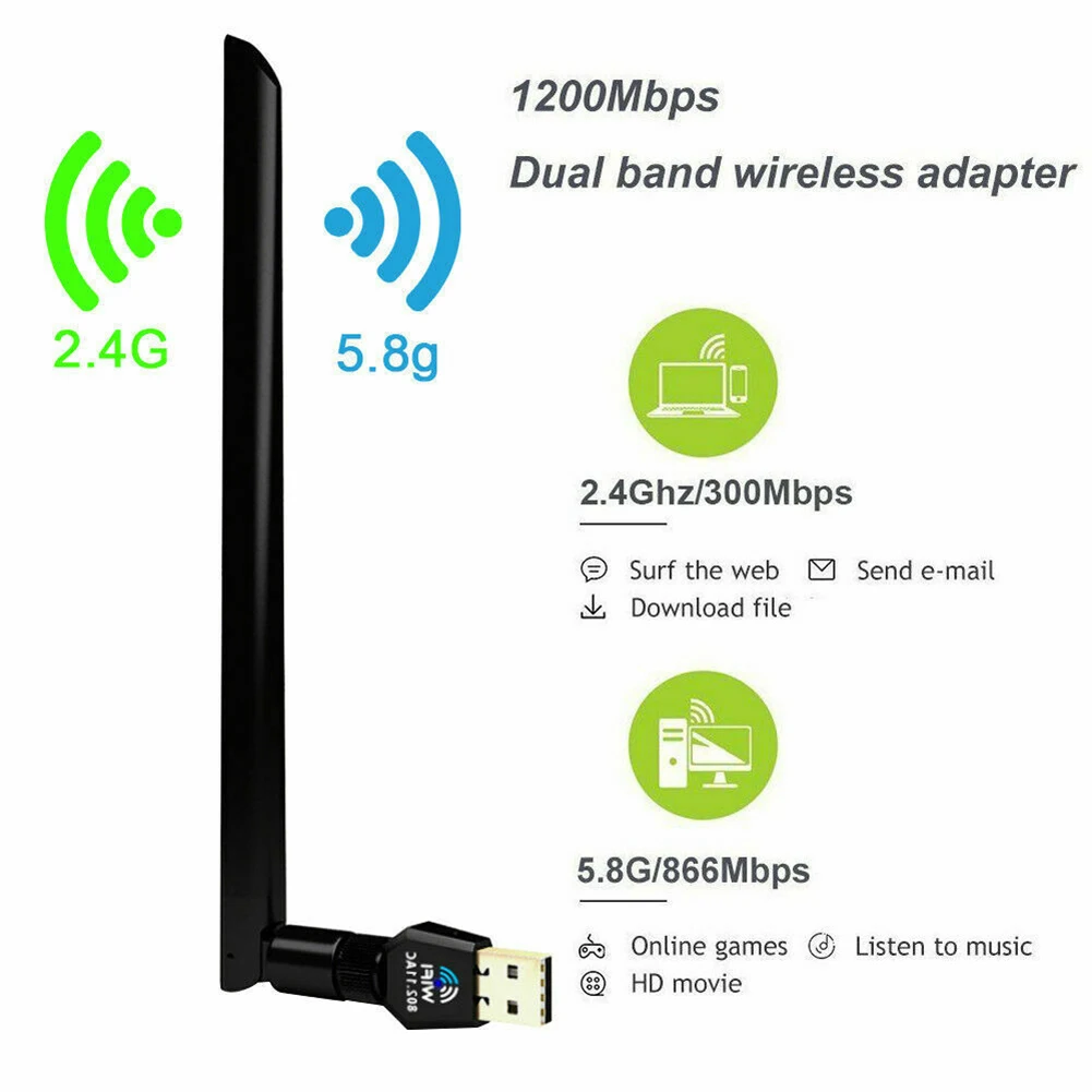 1200 Мбит/с беспроводной Wifi адаптер USB 2 0 быстрая скорость мини домашний