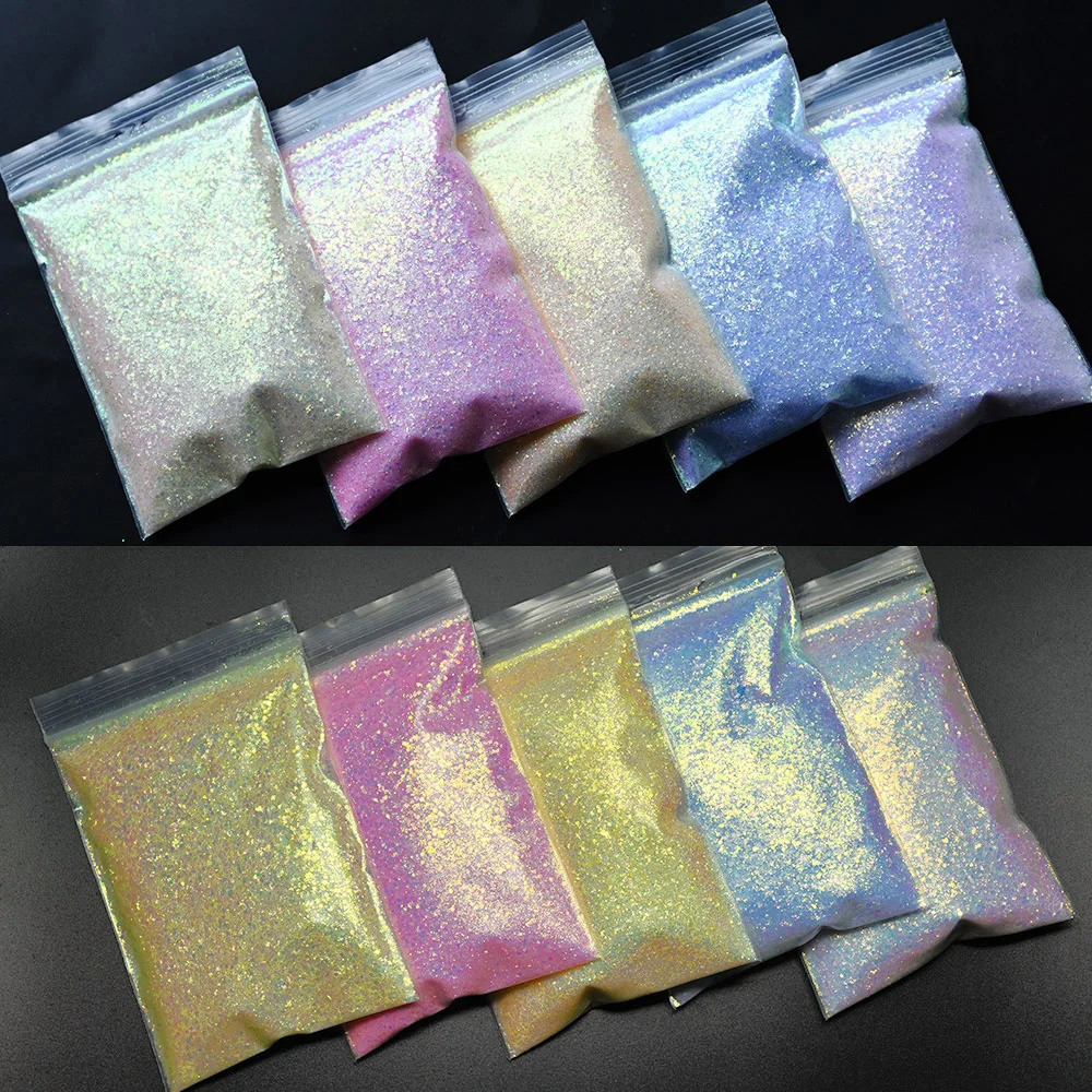 

50g/Bag 10 Colors Nail Glitter Sunlight Sensitive Sequins UV Light Changing Laser Chameleon Shiny Mermaid Nail Art Flakes Te#90