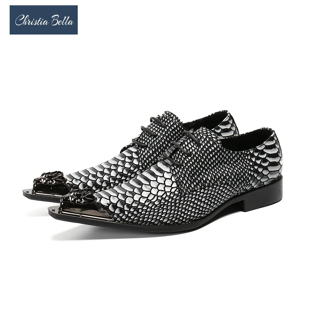 Christia Bella для женщин из змеиной кожи Туфли оксфорды Для мужчин острый носок обувь в
