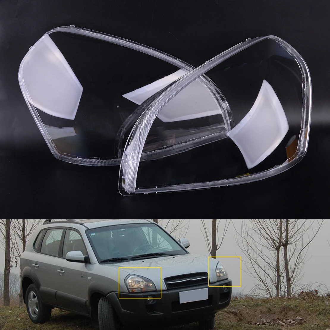 

1 Pair Front Left and Right Clear Headlight Headlamp Lens Lenses Cover Fit for Hyundai Tucson 2005 2006 2007 2008 2009