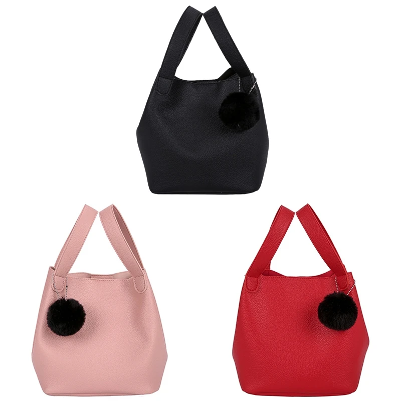 

Модные дамские сумочки из искусственной кожи, большая женская сумка с меховым помпоном, сумка на плечо, сумка-мессенджер через плечо для жен...