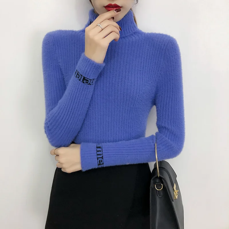 Свитер женский из искусственной норки теплая водолазка толстый свитер в