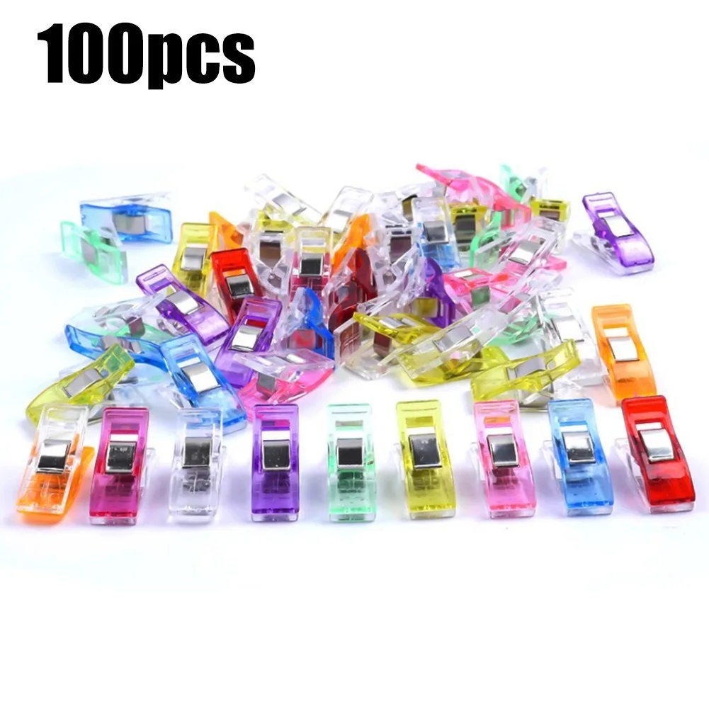 

100PCS Colored Plastic Clips Plastic Clip Axe Strong Clip Patchwork Sewing Clip Edging Positioning Long Tail Clip