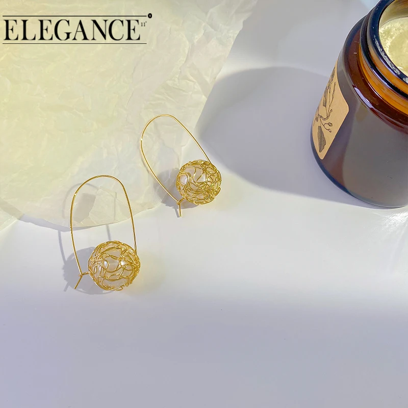 

Elegance 2021 Fashion Long Braided Pendant Women's Earrings Gold Wire Hollow Wrapped Pearl Round Earrings