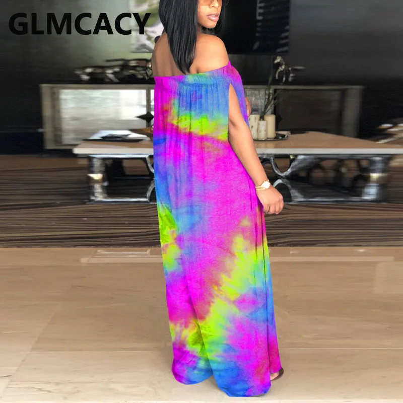 

Women Loose Tube Jumpsuit Tie Dye Printed Pocket Design Wide Leg Overalls Jumpsuits