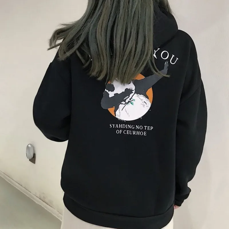 Толстовка с принтом панды Женская толстовка длинным рукавом пуловер капюшоном