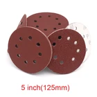 1550100 шт 5 дюймов 125 мм круглая Флокированная наждачная бумага красного цвета 8 отверстий грит 40-2000 абразивный диск матовый лист для полировки