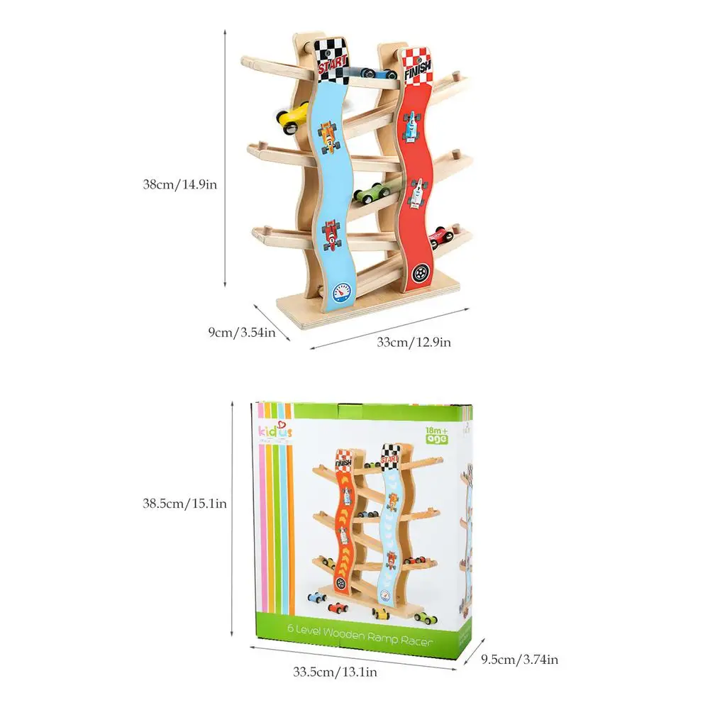 

Kids Race Track Toy Set Wooden 6-Layer Race Track Sliding Cars Toy Gift Diecasts Slide Ladder Car Toy For Children