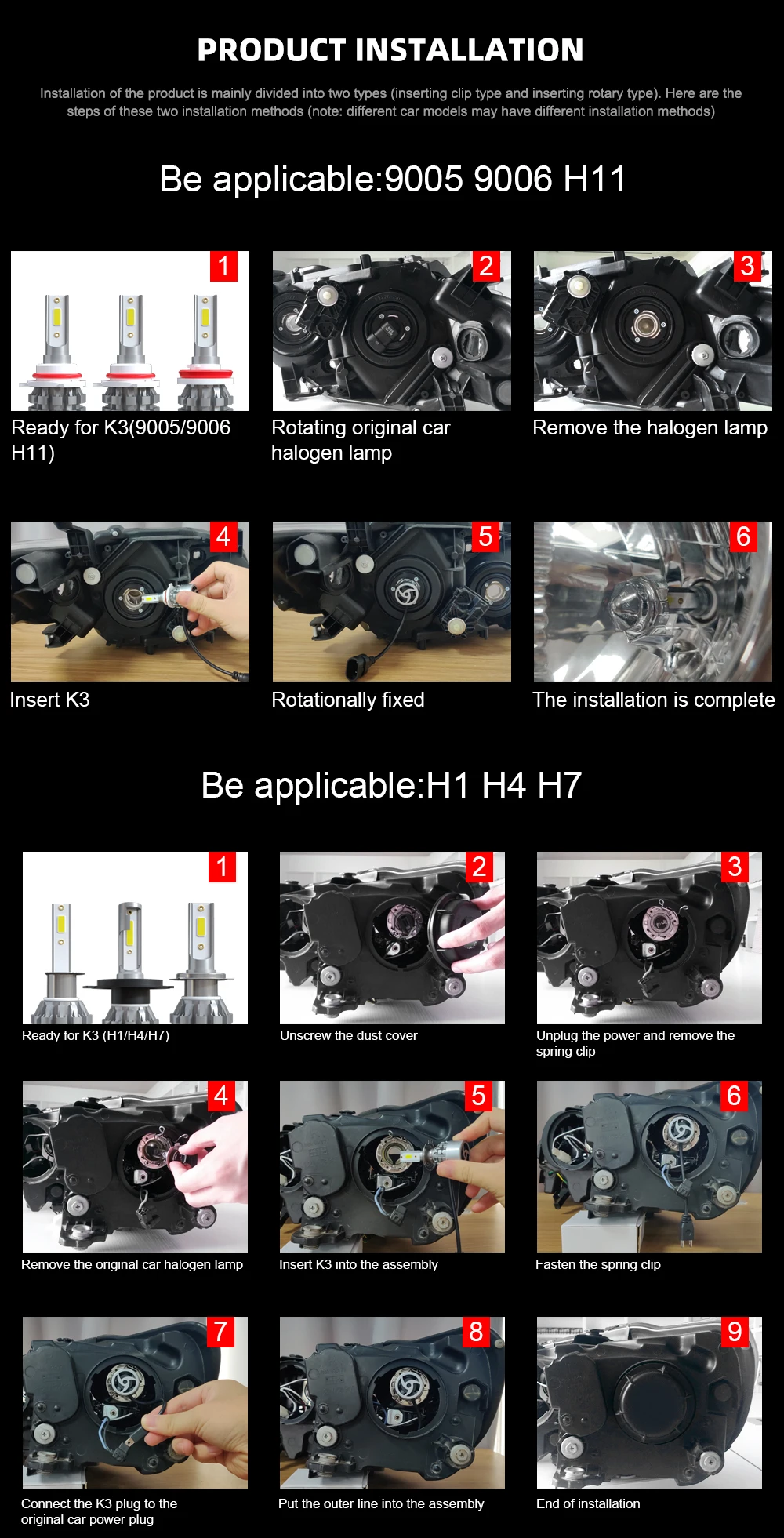CROSSFOX 2 шт. светодиодный светильник H4 9005 HB3 9006 HB4 H7 H8 H9 H11 светодиодный лампы H1 автомобильных огней лампочки Автомобильные фары 6000K 8000LM 12V