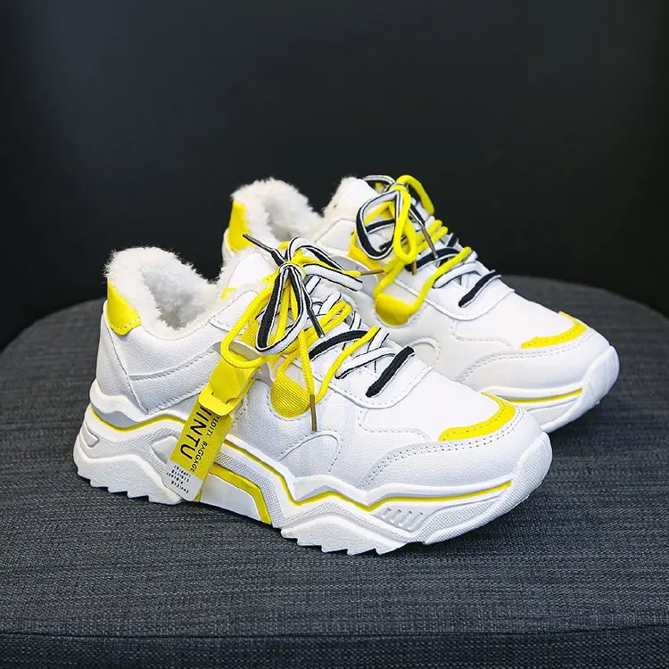 Women Sneakers Hidden Heels Winter High Top Plush Inside Warm Dad Chunky Platform Height Increasing Black Ankle Sneakers Female