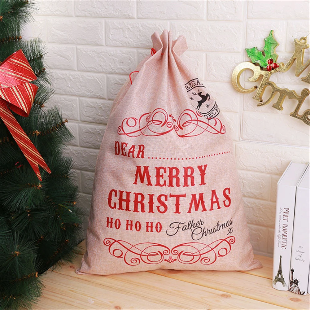 Рождественские подарочные сумки мешок белый Забавный Санта джутовые мешки