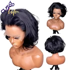 Короткие парики из человеческих волос с кружевной фронтальной линией естественного цвета 13 х2 для черных женщин предварительно выщипанные натуральные волнистые парики