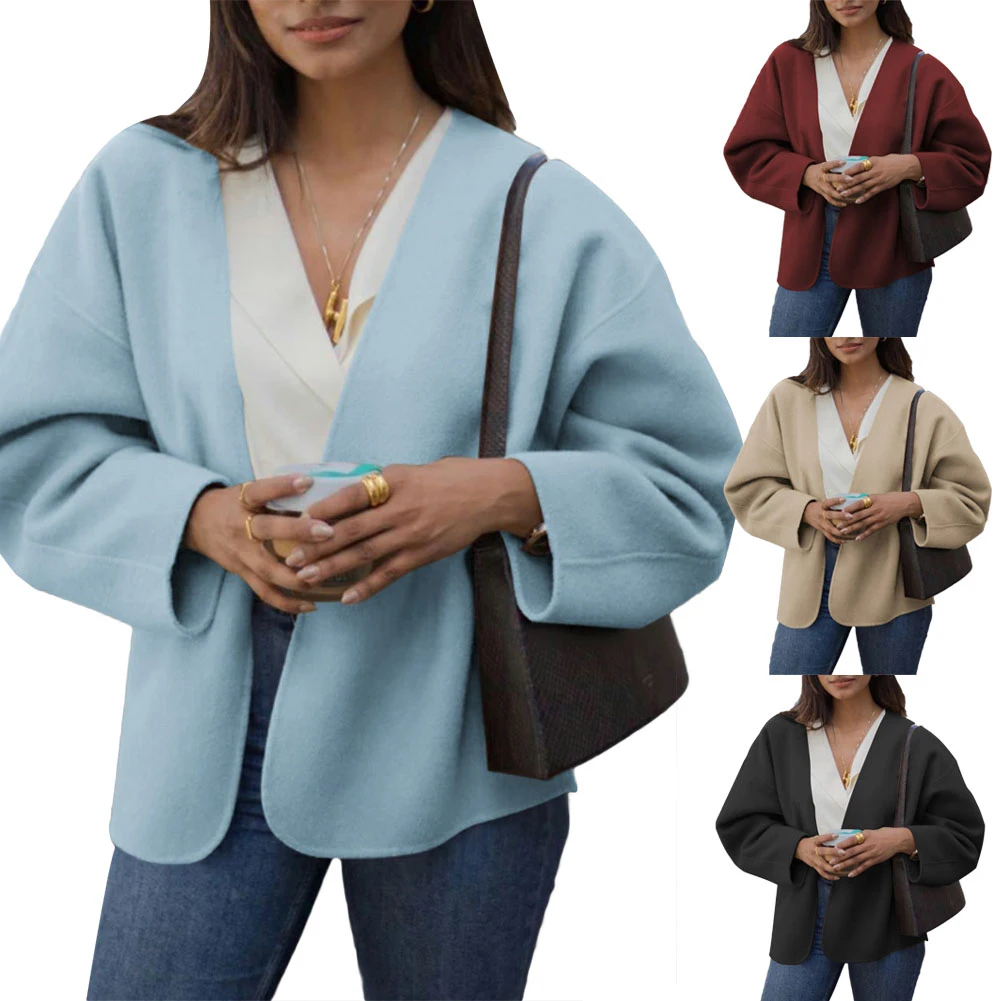 Модная женская осенняя однотонная куртка с длинным рукавом двусторонний