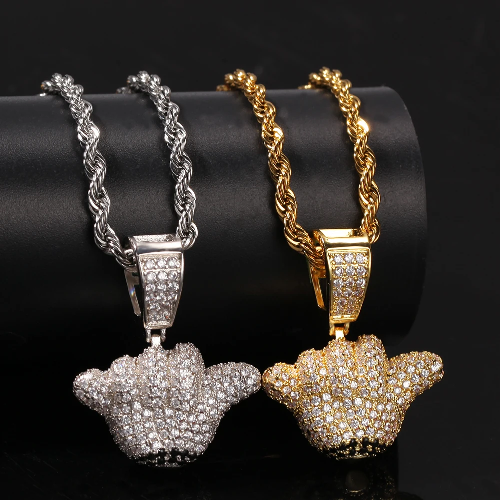 

Hip Hop New Style Cool Logo 666 Gesture Personality Pendant Necklace Gold Luxury Zircon Bling Fashion Men's Wild trend Jewelry