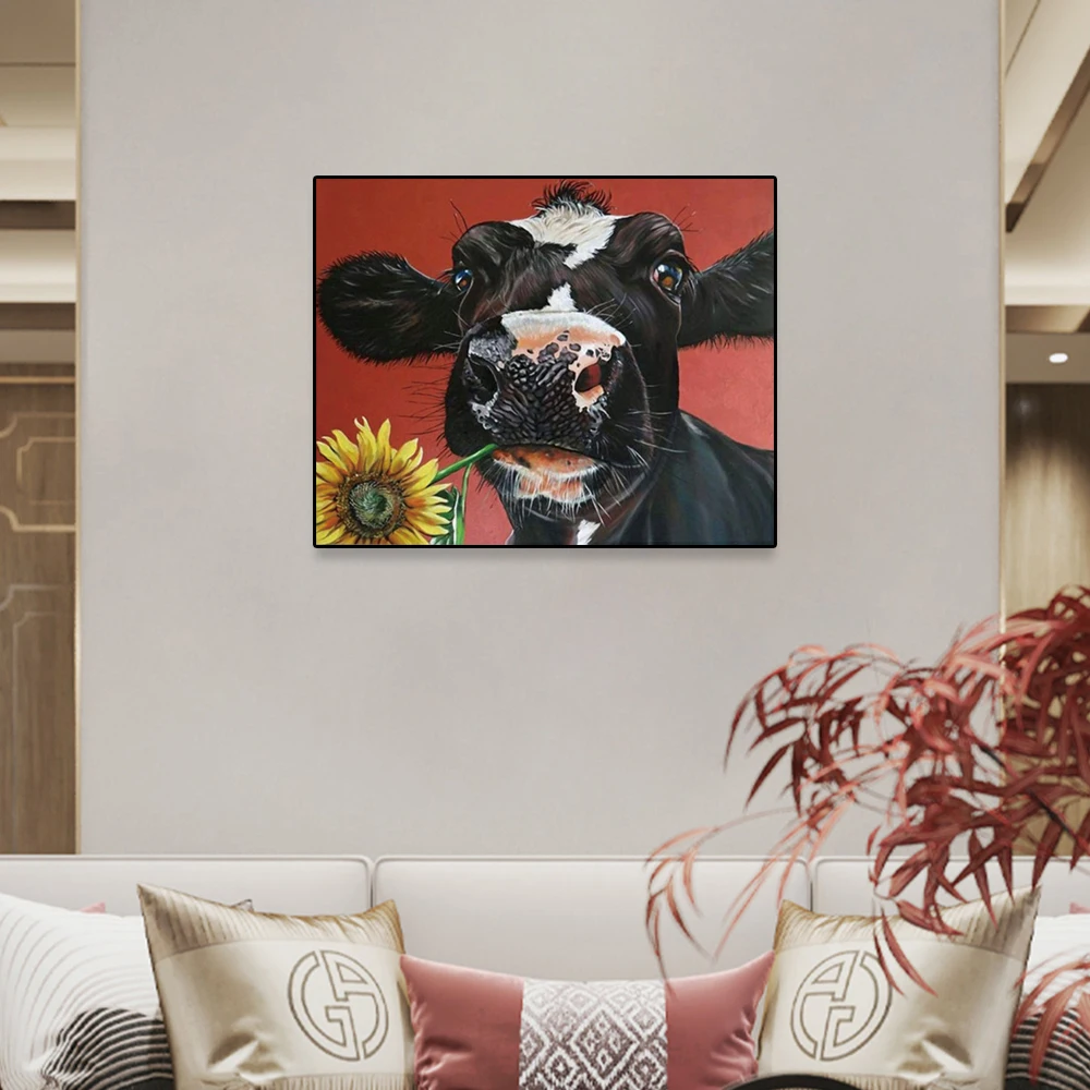

Cassisy Fashion Canvas Posters Cartoon Cute Cattle Painting Sunflowers Printing Wall Pictures Modern Home Living Room Decoration