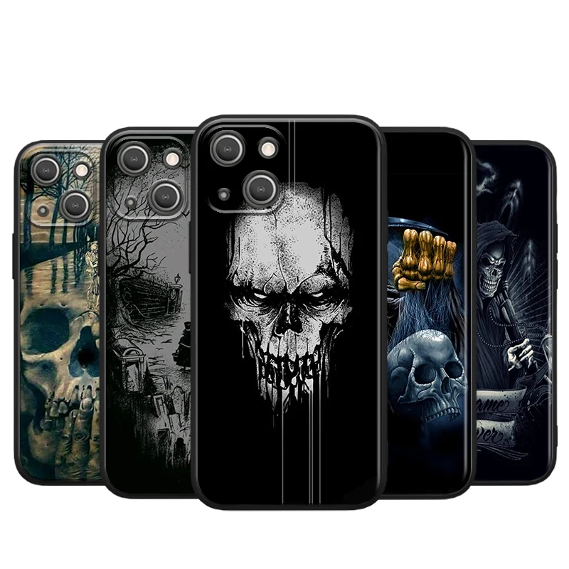 

Grim Reaper Skull Skeleton for Apple iPhone 13 12 11 Pro Max Mini XS Max X XR 6S 6 7 8 Plus 5S SE2020 Soft Black Phone Case