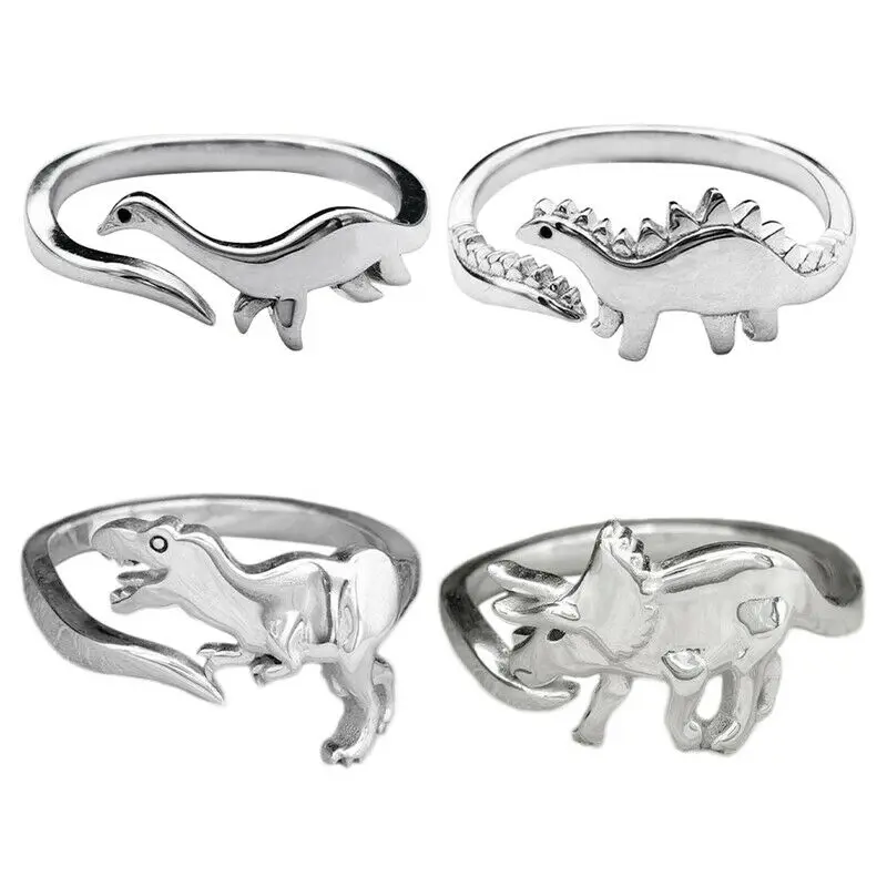 

Dinosaur Rings Long-necked Dragon Stegosaurus Jewelry Silver Color Resizable Finger Ring Festival Gift for Women