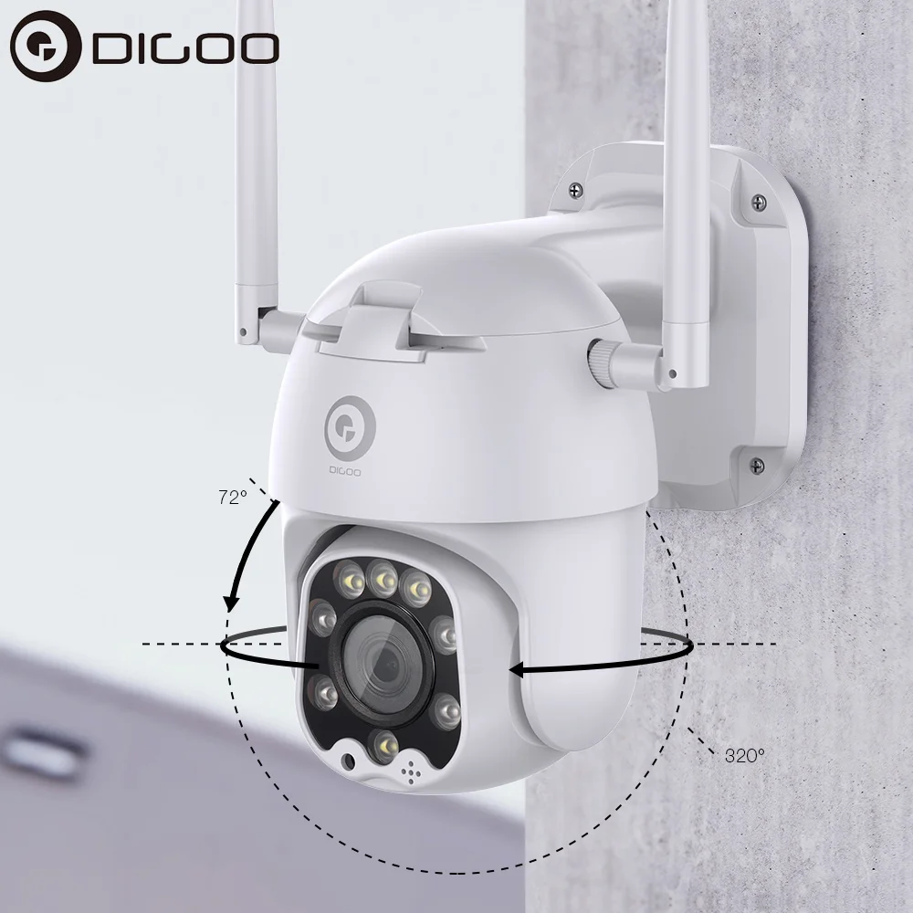 DIGOO DG-ZXC40 IP66 ИК полноцветная Ночное видение IP Камера 320 ° PTZ 5MP 1080P 8 светодиодный WI-FI