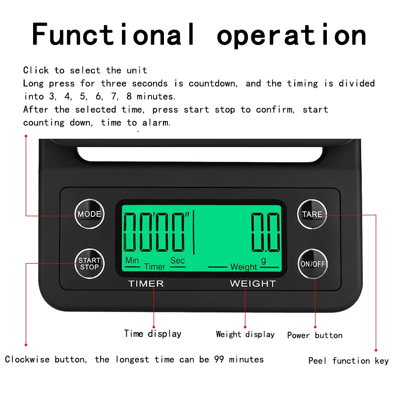 

3kg/0.1g 5kg/0.1g Drip Scale With Timer Portable Electronic Digital Kitchen Scale High Precision LCD Electronic Scales
