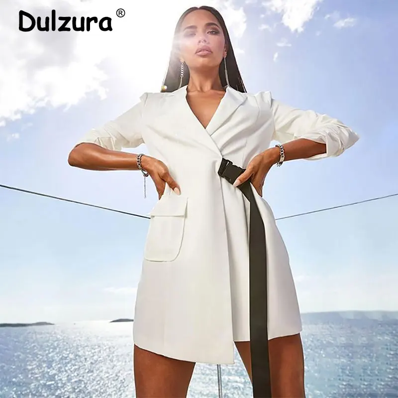 Офисная Женская Стильная однотонная Клубные пиджаки с поясом элегантная женская