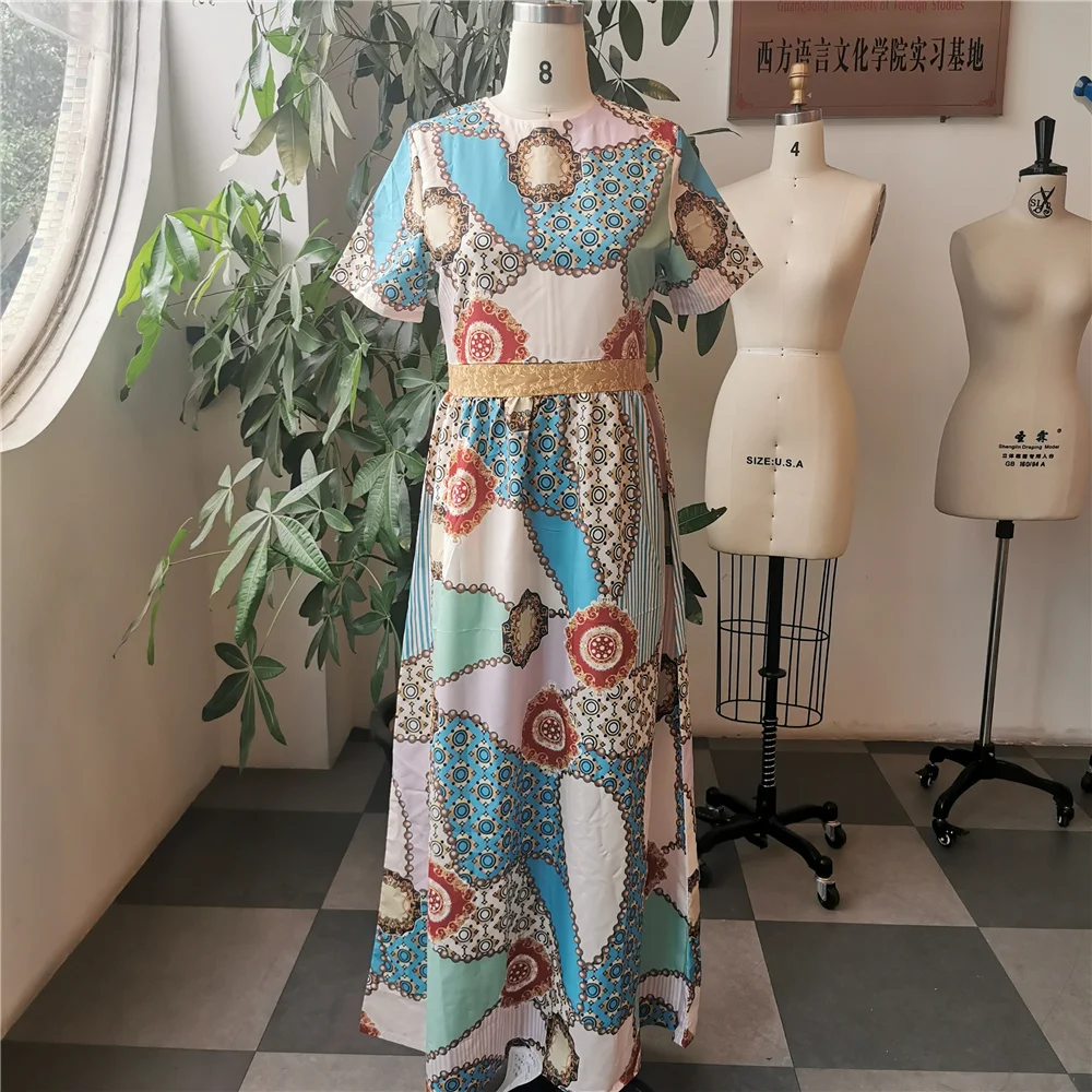 

Geometric Print Y2K Long Dresses For Women 2021 Plus Size Sexy V-Neck Split Summer Dress with Belt Casual Maxi Cardigan Robe