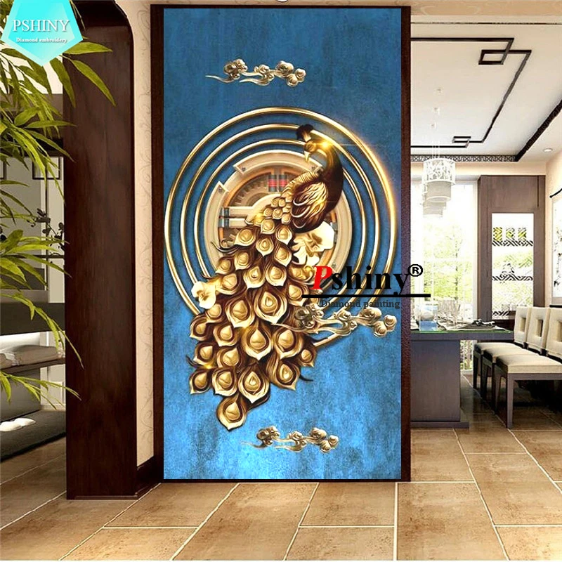 PSHINY 5D алмазная вышивка сделай сам распродажа картина с золотым павлином