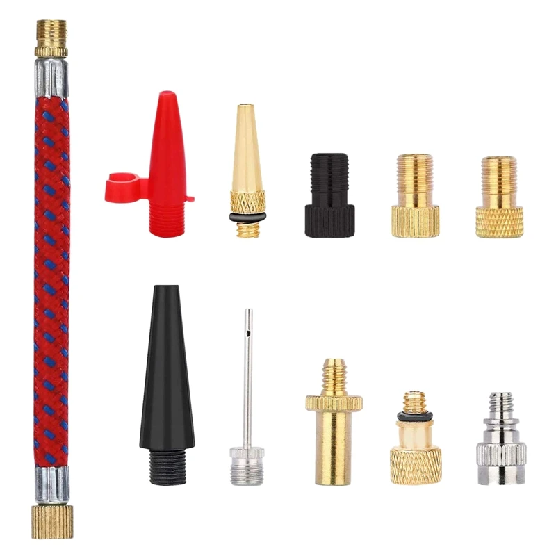 

11 Pcs Brass Presta and Schrader Valve Adapter, Bike Tire Valve Adapters Pump Ball Needle Nozzle Inflator Kit