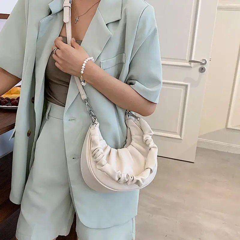 

Pure Color Simple Bag 2021 High Quality New Trendy Fashion One-Shoulder Female Bag Cross-Body Korean Casual Fold Crescent Bag