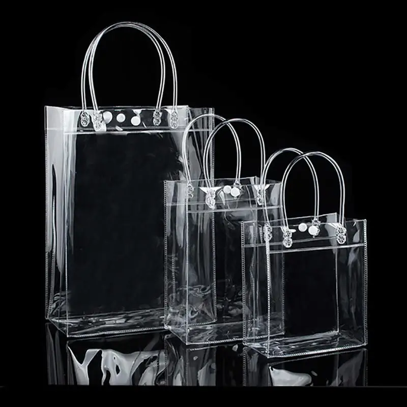10pc Clear Tote Waterproof Bag PVC Transparent Shopping Bag Shoulder Handbag Environmentally Travel Storage Bag Shoes Bags